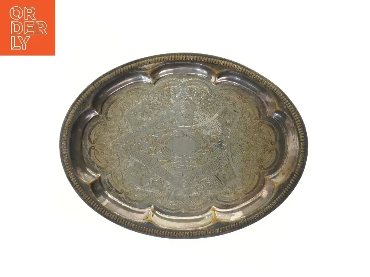 Billede 1 - Antikt metalfade med indgraverede mønstre (str. 36x27 cm)