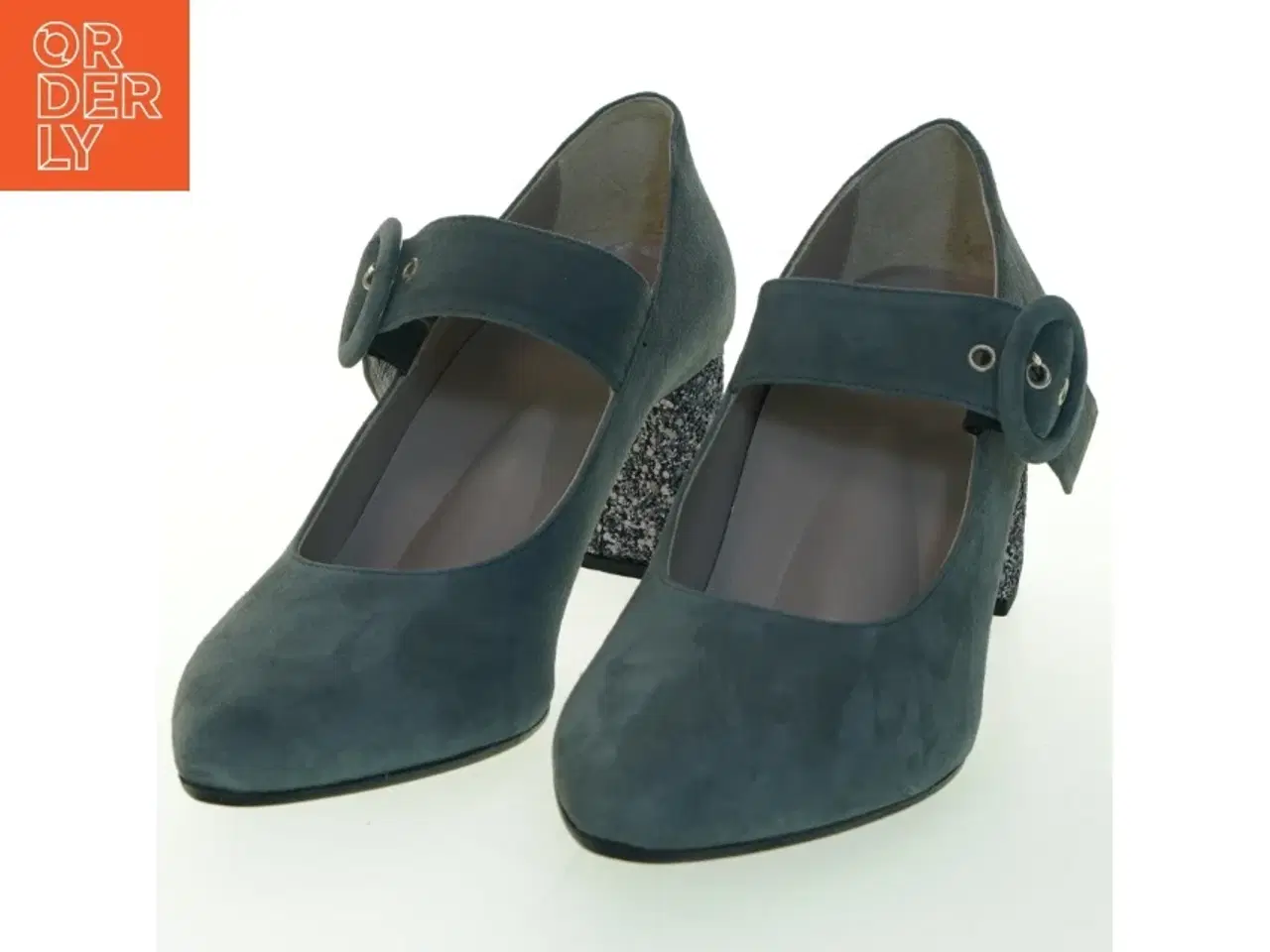 Billede 2 - Suede Mary Jane pumps med glimmerhæl fra Roccamore (str. 39 )