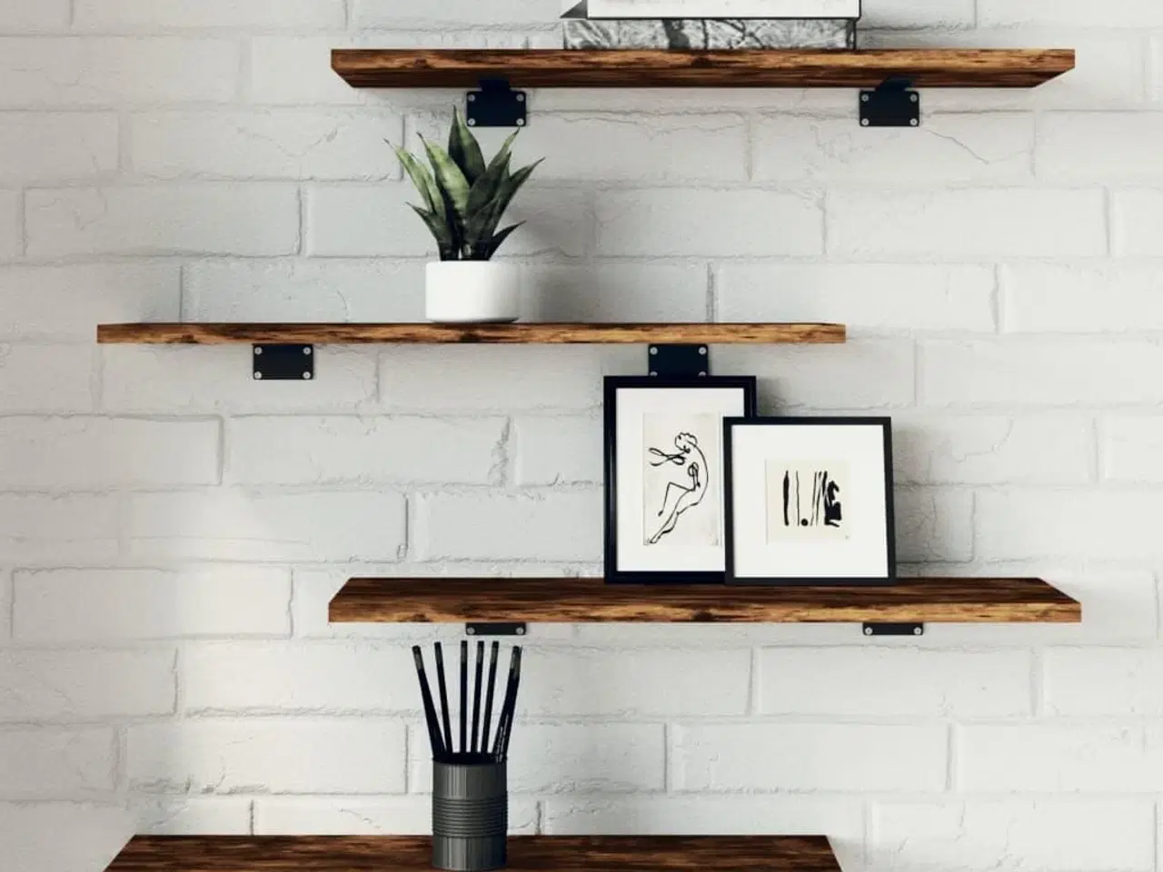 Billede 1 - Væghylder 4 stk. 60x20x1,5 cm konstrueret træ røget egetræ