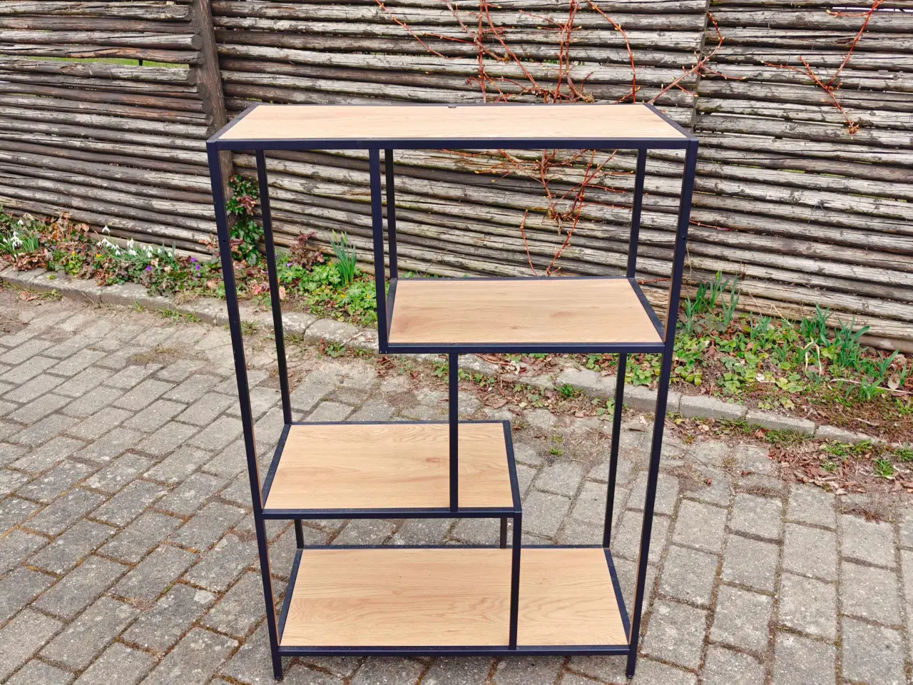 Billede 1 - Reol metaltræ med åbne hylder sort og træfarvet