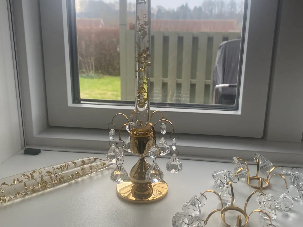 Billede 1 - Guld dråbe lysestage med pyntelys og lysmanchet