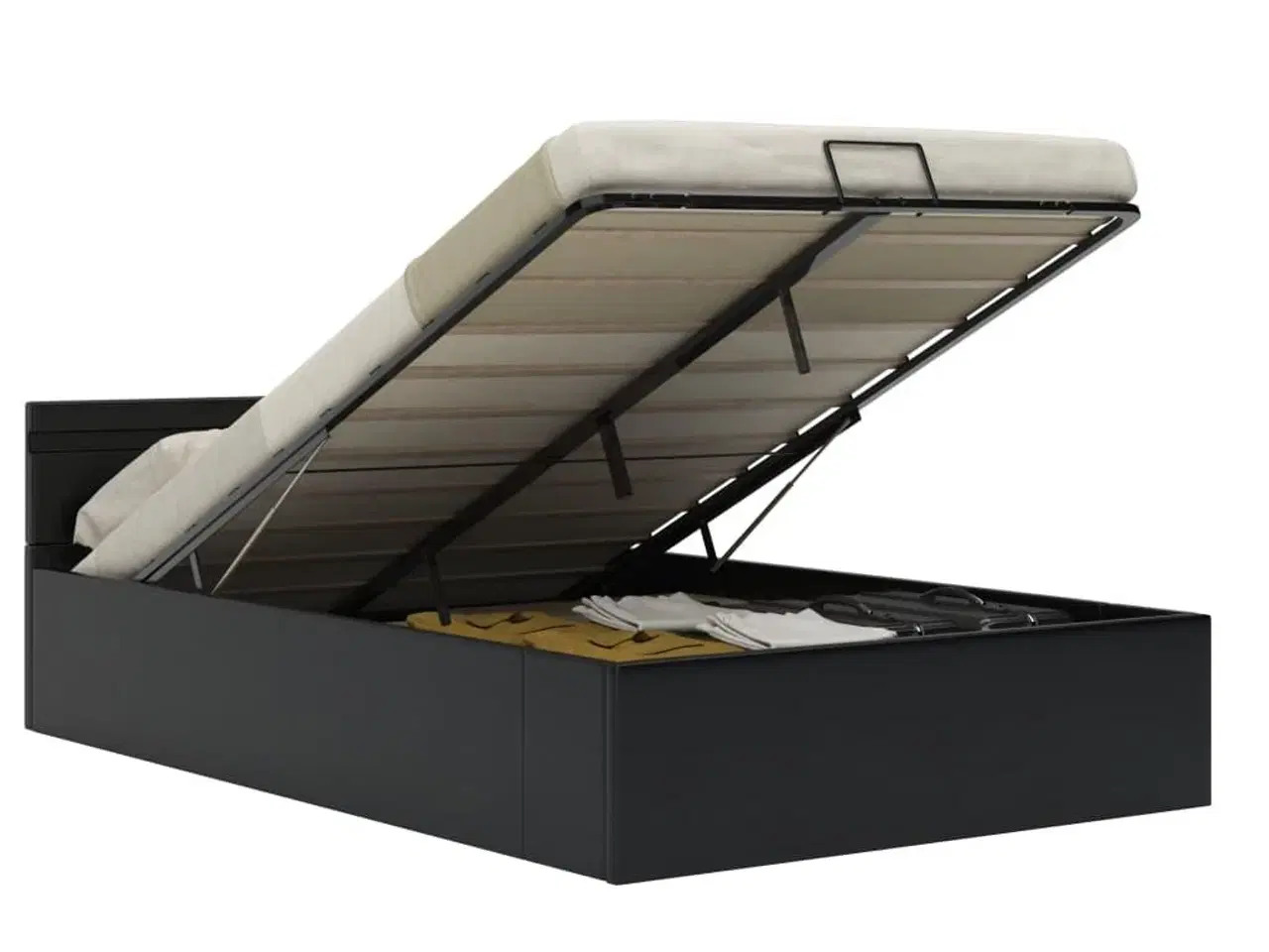 Billede 2 - Hydraulisk opbevaringsseng med LED 140x200 cm kunstlæder sort