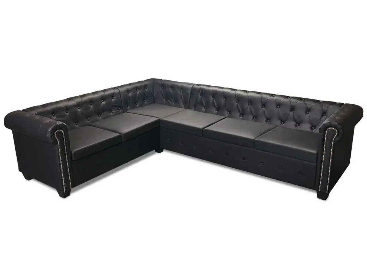 Billede 4 - Chesterfield 6-personers hjørnesofa kunstlæder sort
