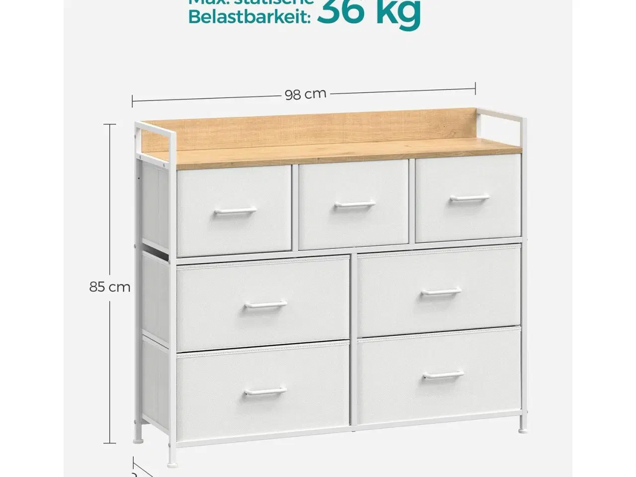 Billede 7 - Kommode med 7 skuffer stofskuffer, metalstel, hvid og træfarve