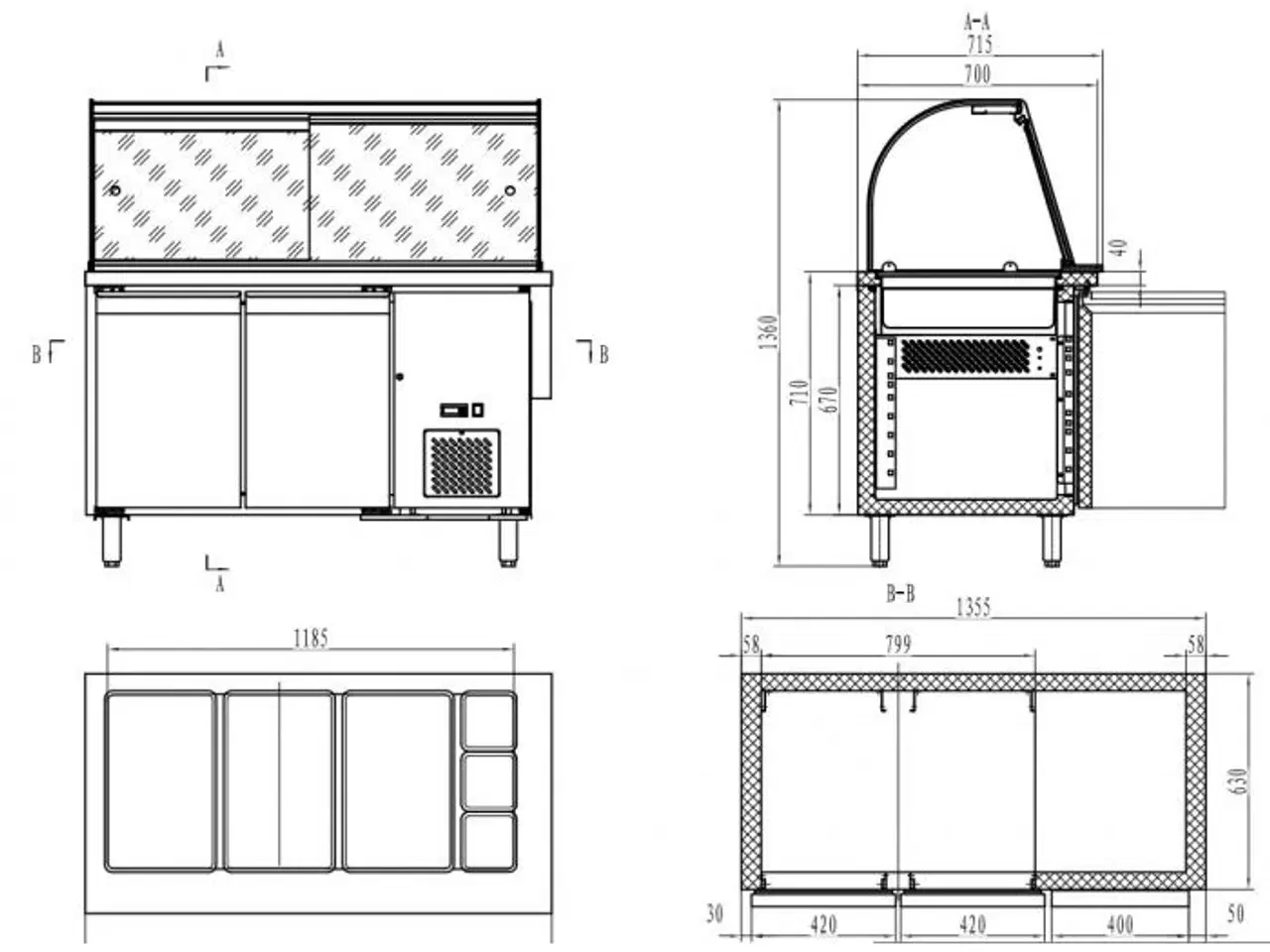 Billede 3 - Saladette – med glas - 1360 x 700 x 1365 mm