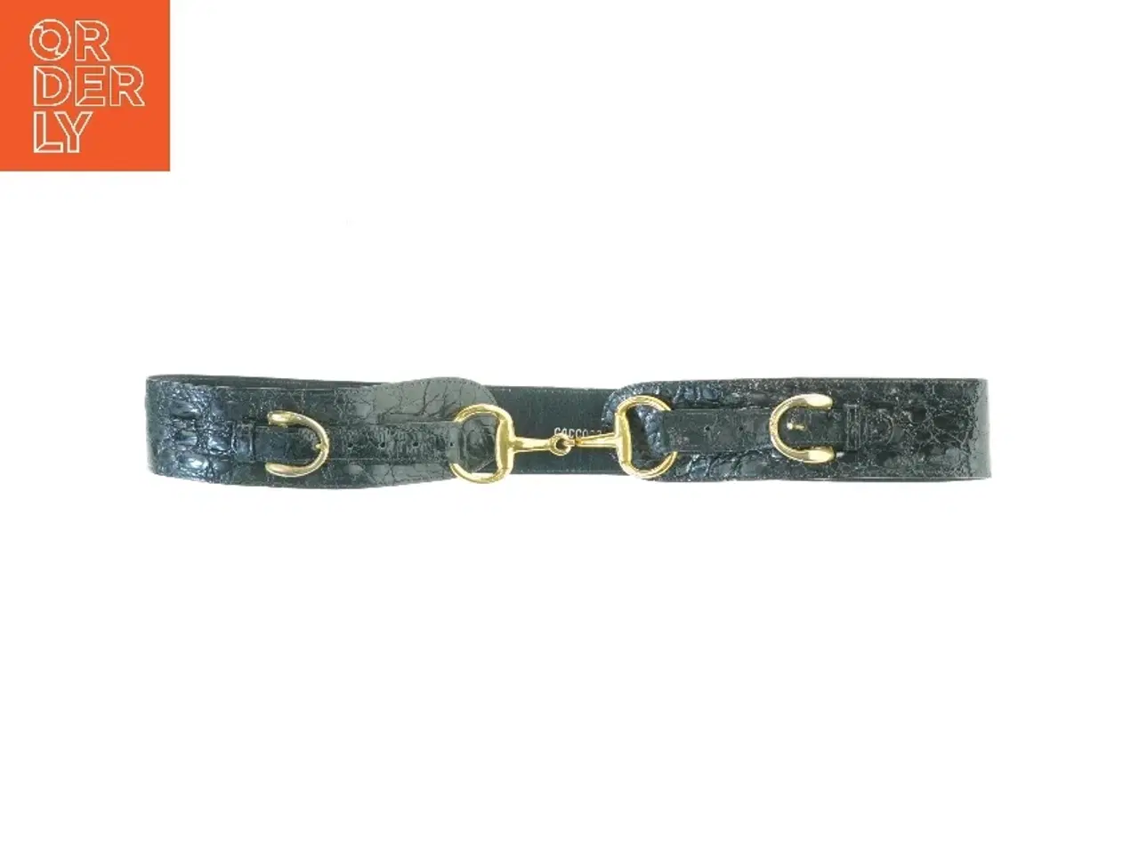 Billede 1 - Sort læderbælte med guldfarvede detaljer fra A. C. Bang (str. Længde. 80 cm. b. 5. cm)
