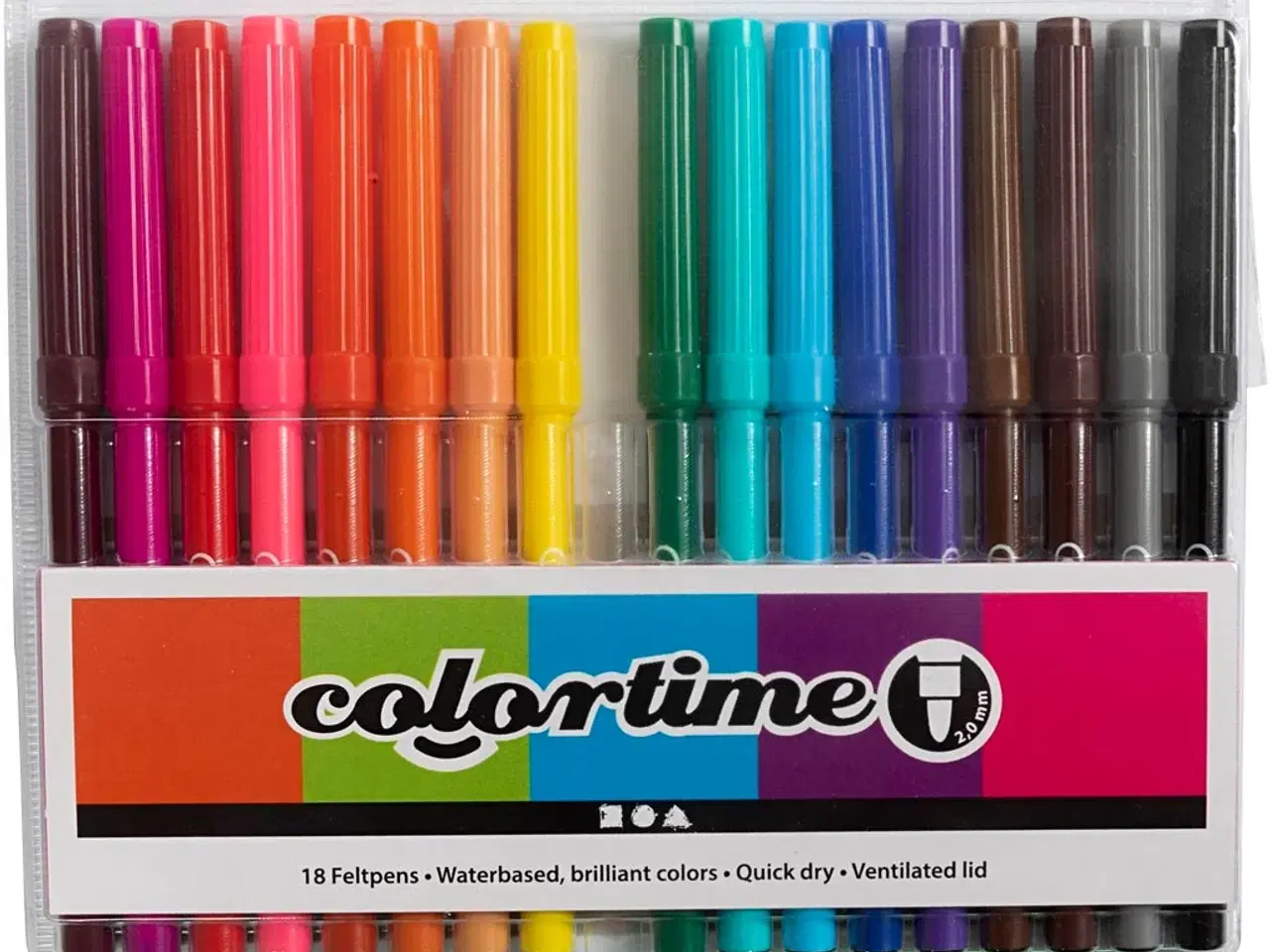 Billede 1 - Colortime Tusch, streg 2 mm, ass. farver, 18stk./ 1 pk.