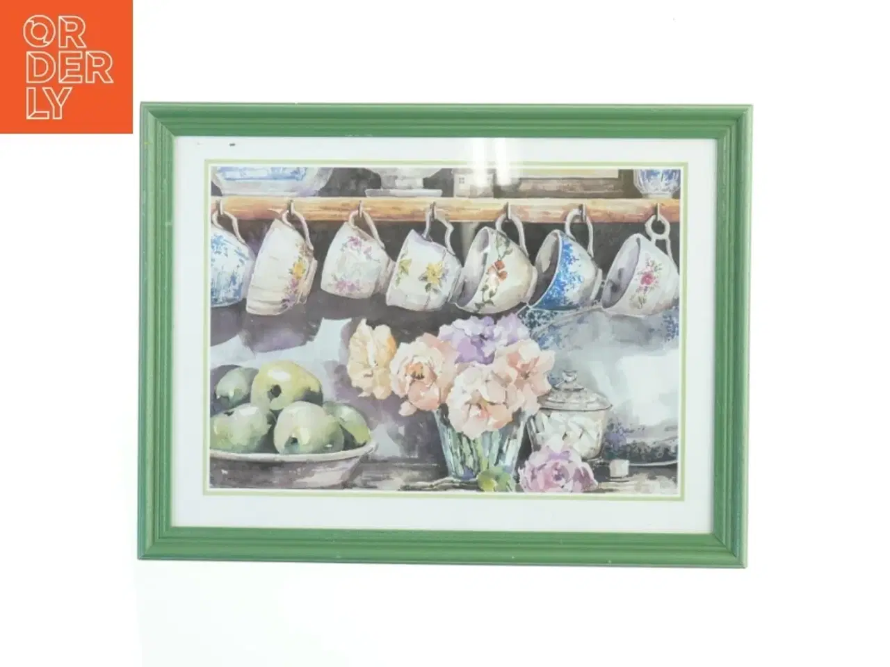 Billede 1 - Indrammet billede af tekopper (str. 42x32 cm)