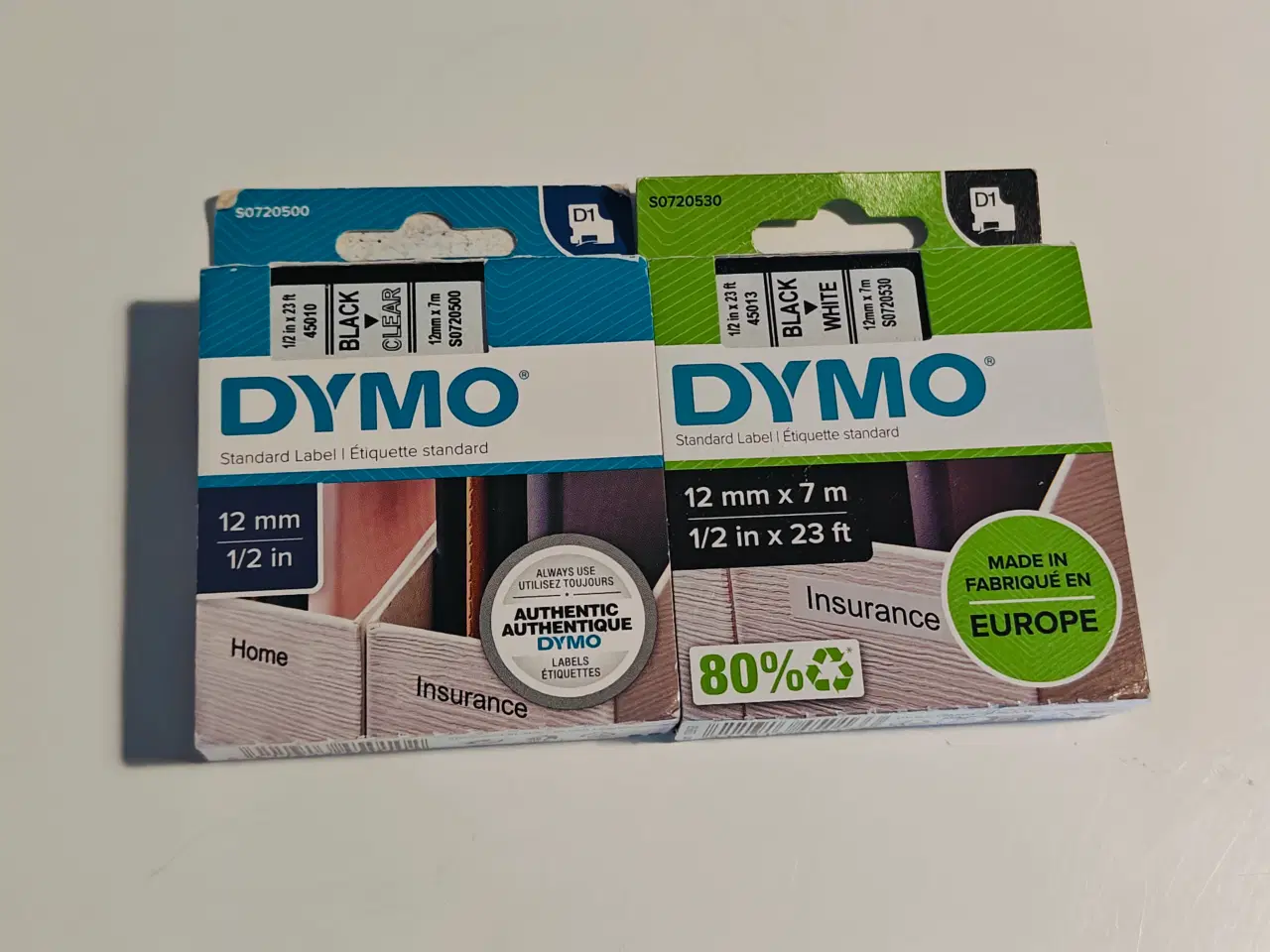 Billede 1 - 2 styks D1 Dymo kasetter 12mm. x 7m. nye.