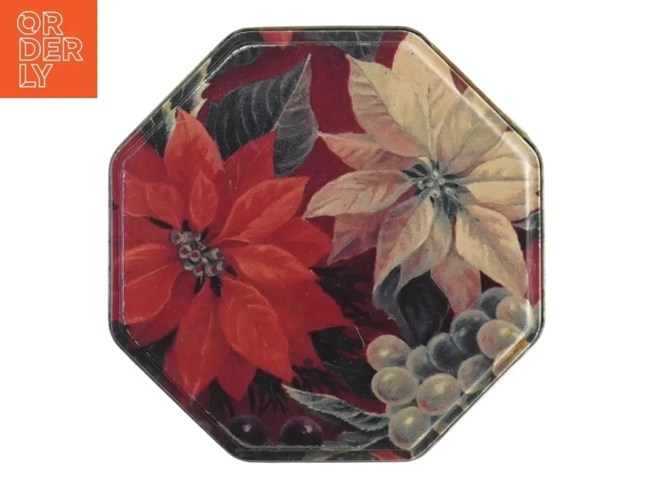 Billede 2 - Sekskantet Vintage metalæske med julemotiv (str. 10x11 cm)