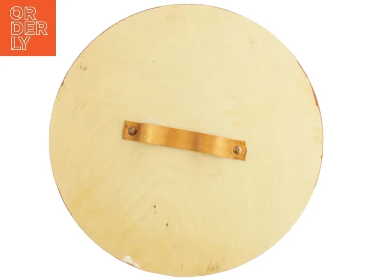 Billede 3 - Håndmalet træskjold med læderhåndtag (str. Ø 36 cm)