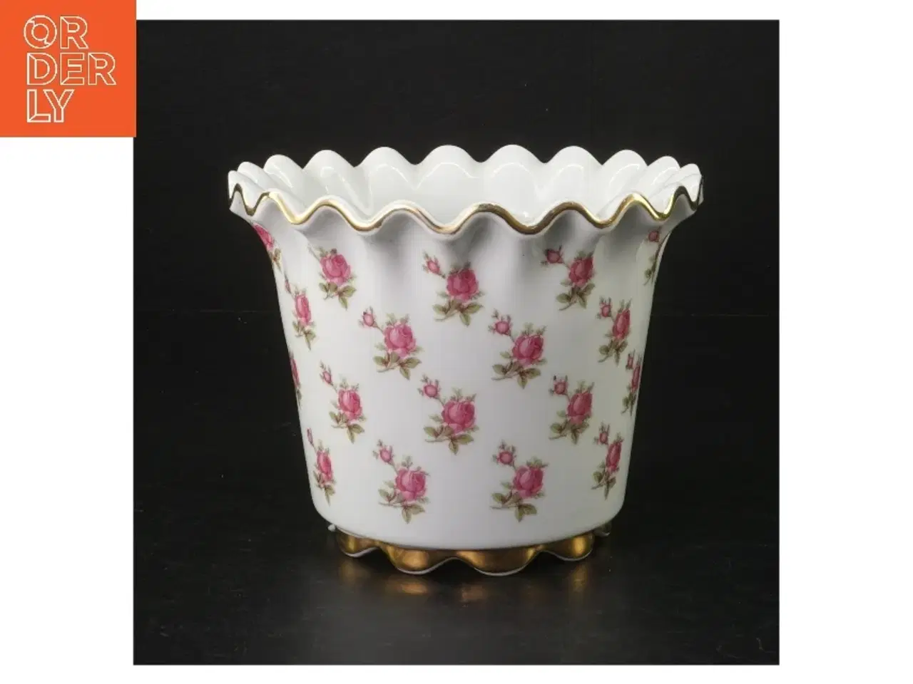 Billede 1 - Porcelænskrukke med rosemønster (str. H. 12 cm. ø. 15 cm)