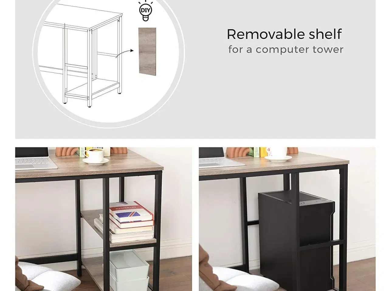 Billede 7 - Skrivebord i L‑form hjørneskrivebord med hylder, industrielt, greige/sort