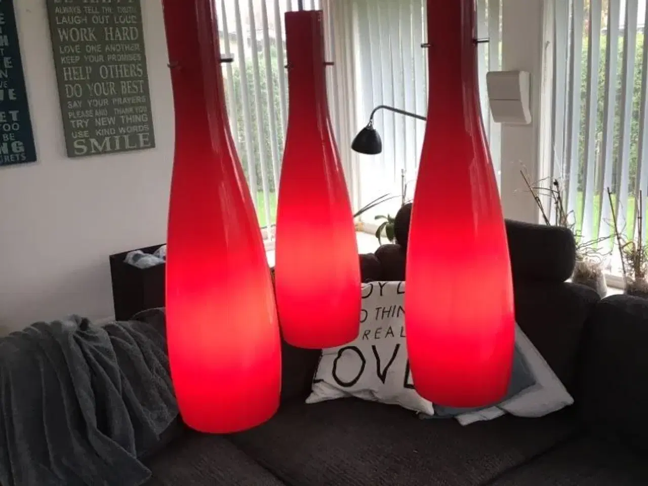 Billede 1 - 3 stk. røde glaslamper