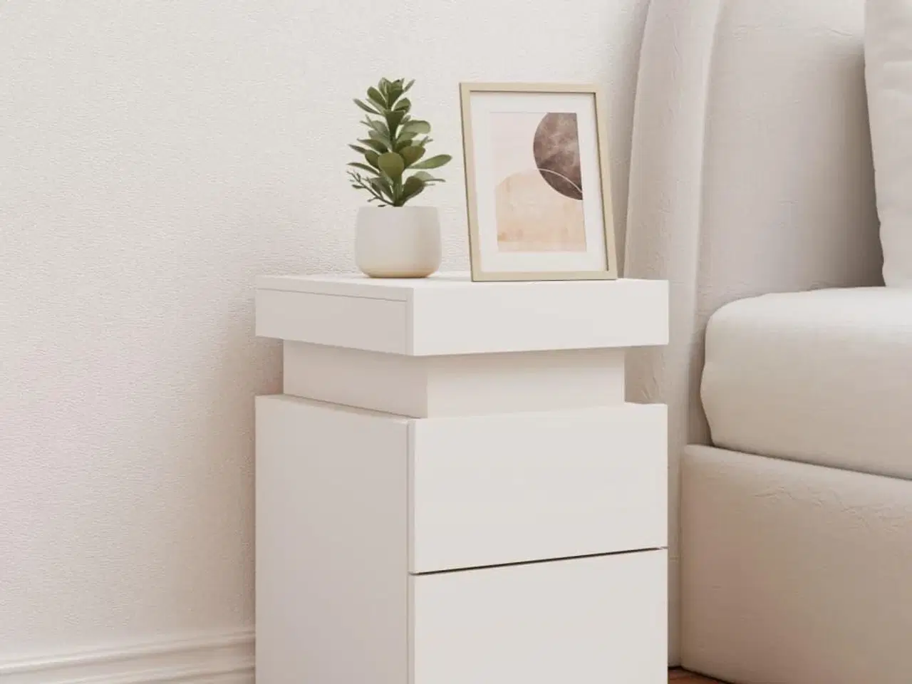 Billede 3 - Sengebord med LED-lys 35x39x55 cm hvid