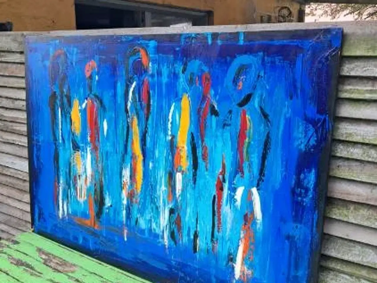 Billede 2 - Super flot og stort akrylmaleri med mennesker/ ski