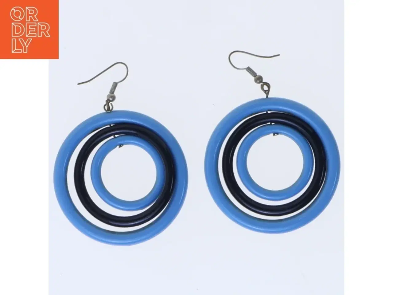 Billede 2 - Runde øreringe med blå og sorte cirkler (str. Ø. 50 mm. længde. 70 mm)