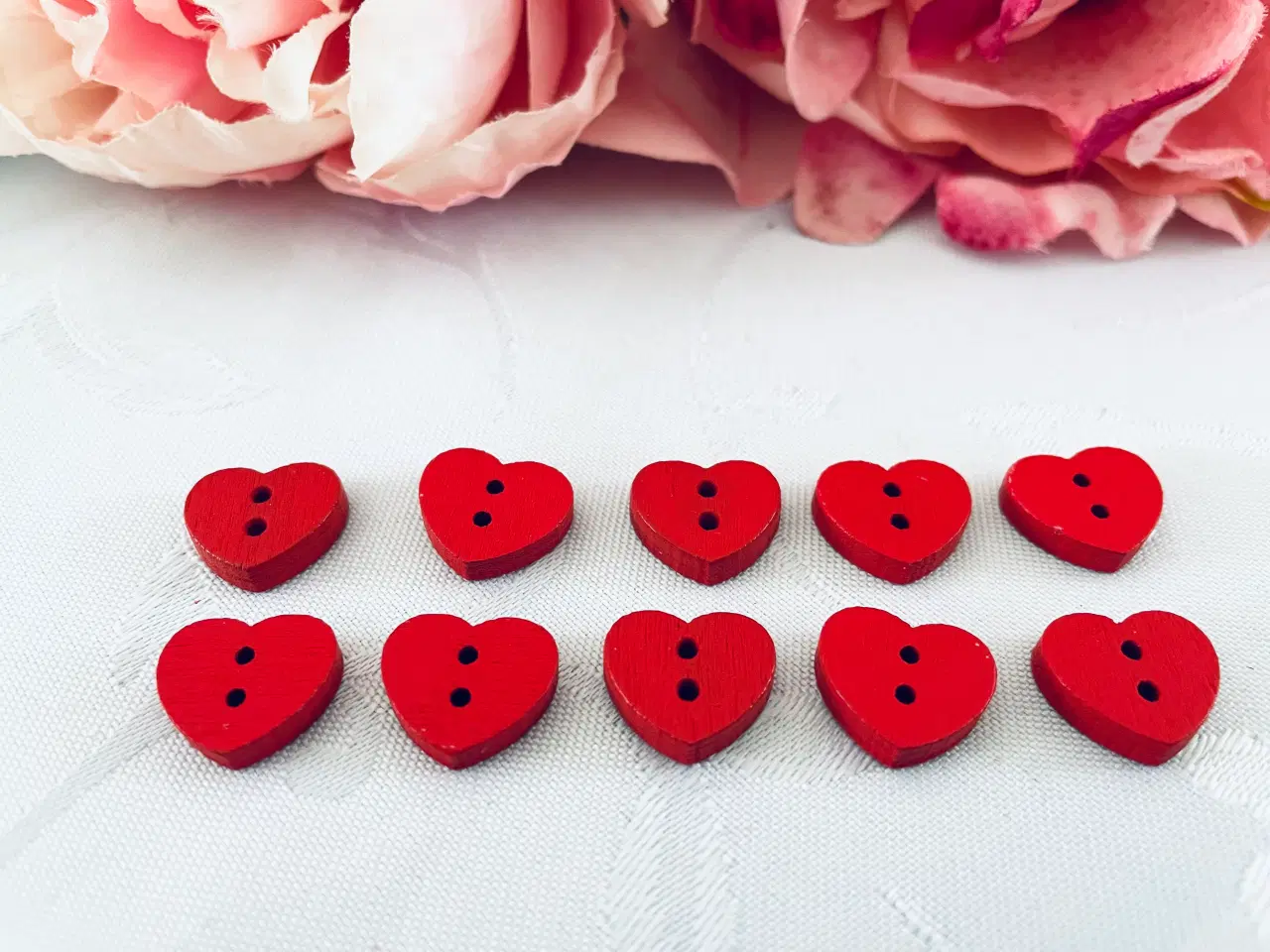 Billede 1 - Hjerte knapper træ røde 