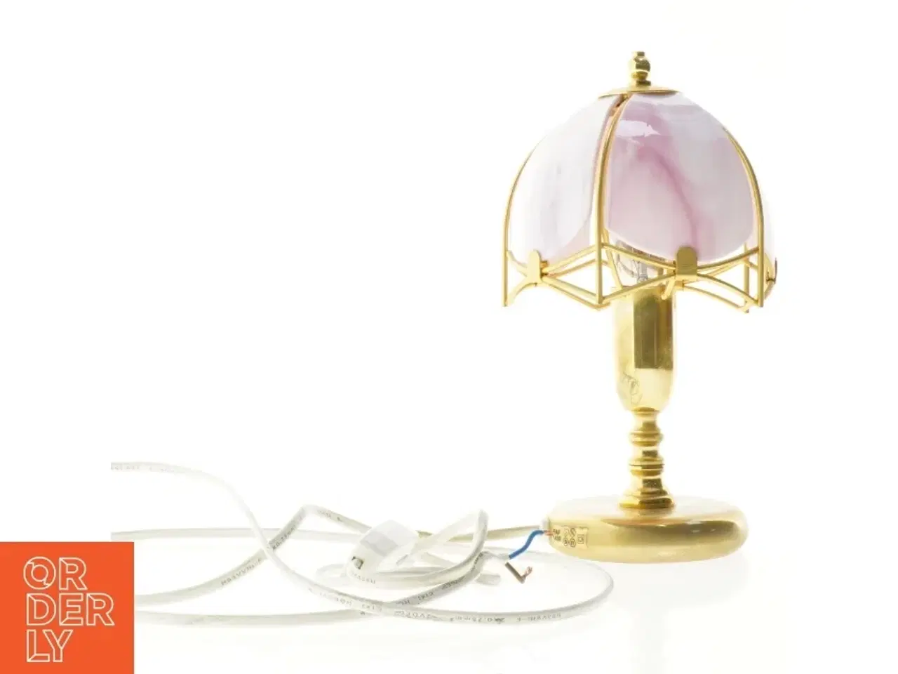Billede 1 - Lampe med lyserød glaskuppel (str. 23 x 13 cm)