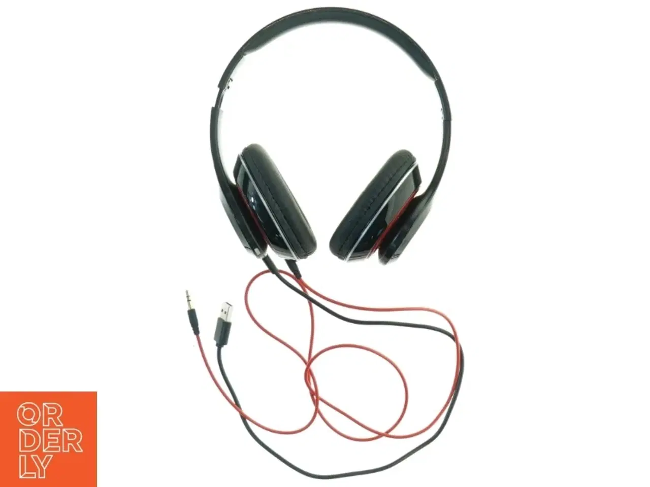 Billede 2 - Sorte hovedtelefoner med rødt kabel (str. 17 x 19 cm)