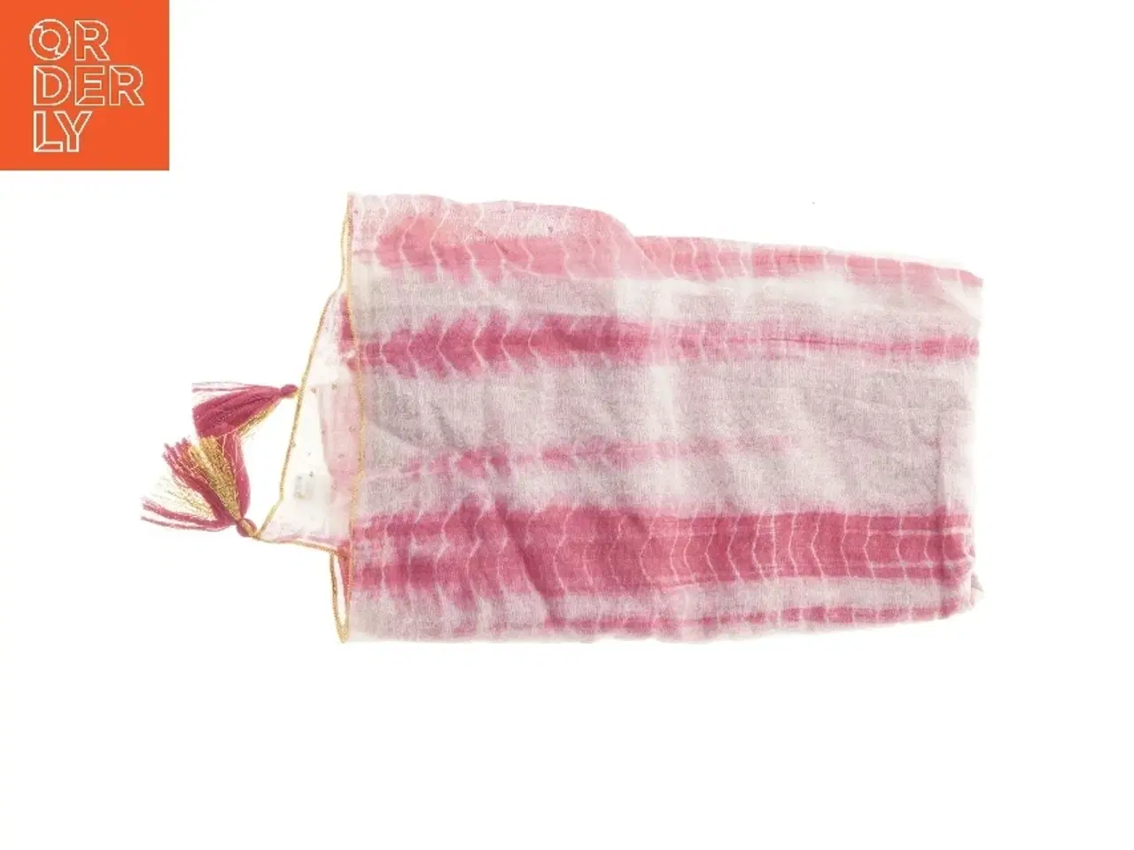 Billede 2 - Pink tørklæde med mønster og kvaster (str. 172x140 cm)