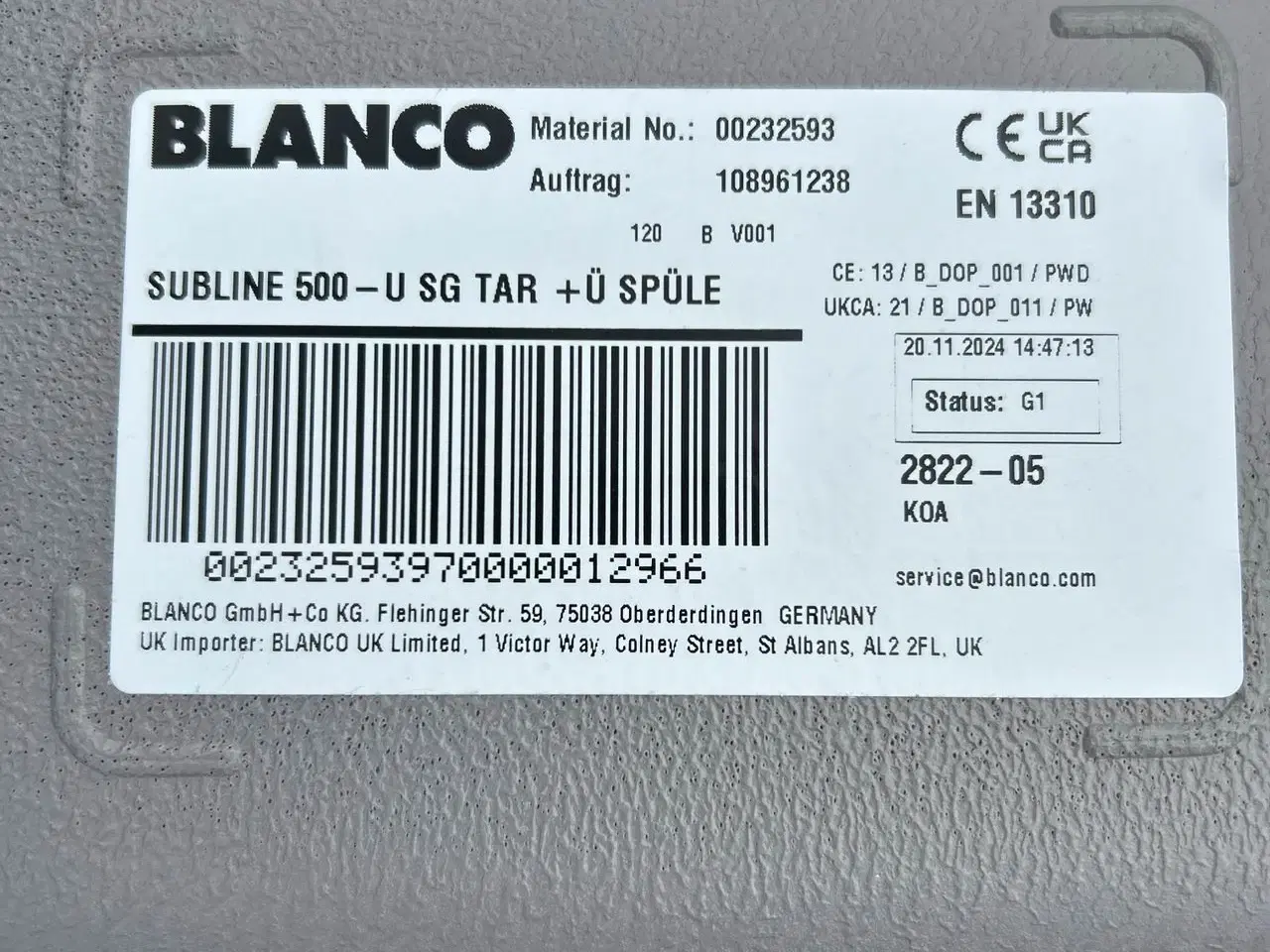 Billede 2 - Blanco Subline 500-U UXI vask, 53x46 cm, råhvid ny