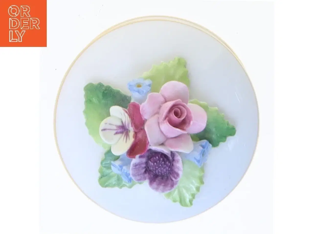 Billede 2 - Dekorativ porcelænsæske med blomsterlåg (str. 5 cm)