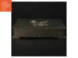 Vintage træ og metal cigaræske (str. 18 x 13,5 cm) - 2