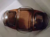 Teak træ fad, med 3 glas skål