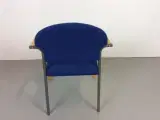 Konferencestole i blå uld polstret sæde/ryg, med bøge armlæn - 4