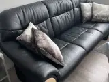 Ny stue med Lædersofa og 2 læderstole med skamler 