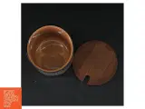 Knabstrup keramik marmeladekrukke med trælåg fra Knabstrup (str. Ø. 9 cm. længde, 8 cm) - 4
