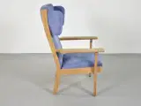 Wegner lænestol med blåt polster og stel i eg - 4