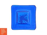 Blåt fuset glas fad med hvid fugl (str. 13 x 13 cm) - 3