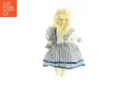 Porcelænsdukke med blå-hvidt stribet kjole (str. 26 x 12 cm) - 2