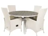 havesæt m. Parma bord (Ø140) og 4 Padova stole m recliner - hvid rattan/grå aintwood