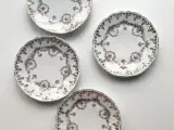 Kagetallerkener m lilla og guld, 4 stk samlet