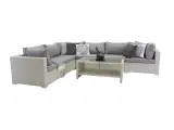 Amazon modul sofa havesæt 3+2+1 m. grå hynder - hvid rattan og aluminium