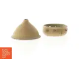 Drejet uglasureret Keramik bornholmsk rundkirke lyseholder (str. 9 x 8 cm) - 2