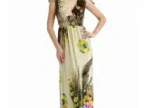 Maxi med elegant blomster, påfugle print/str: XL/L