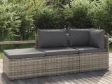 Loungesæt til haven 3 dele med hynder polyrattan grå