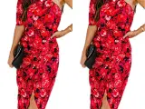 Bodycoon Print kjole med roser.Rød,one shoulder