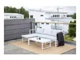 Salvador sofa havesæt m. hynder og bord - grå polyester og hvid aluminium