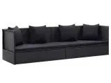 Havesofa med hynde og puder polyrattan sort