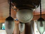 Antik loftslampe - ca. 150 år kobber/gla