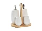 Oil and Vinegar Set Natur Porcelæn Hvid Bambus 5 Dele (17 x 12,5 x 18 cm)