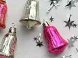 Vintage julekugler, pink/sølv klokker, 4 stk samlet - 3