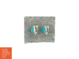 Sølv og Turkis ædelsten Clips øreringe (str. LB: 2x1 cm) - 2