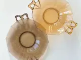 Sæt af rav- og røgfarvet m hanke, Fostoria Glass, samlet pris