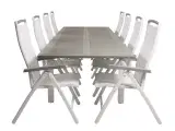 Albany havesæt m. bord m. udtræk og 8 stole m. recliner - grå aintwood/hvid textilene